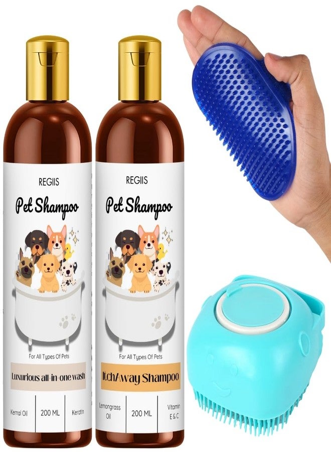 Regiis Pet Shampoo Set with Grooming Brush, Luxurious All in One Wash and Itch Away Formula, 200ml Each Bottle, for Dogs and Cats(Pack of 4) - Image 1